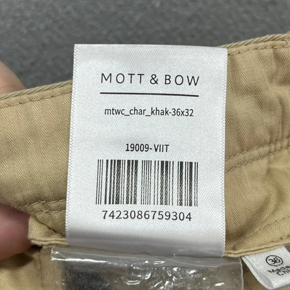 Mott & Bow Charles Chino Pants Mens 36x32* Khaki Slim Fit Preppy Stretch Twill